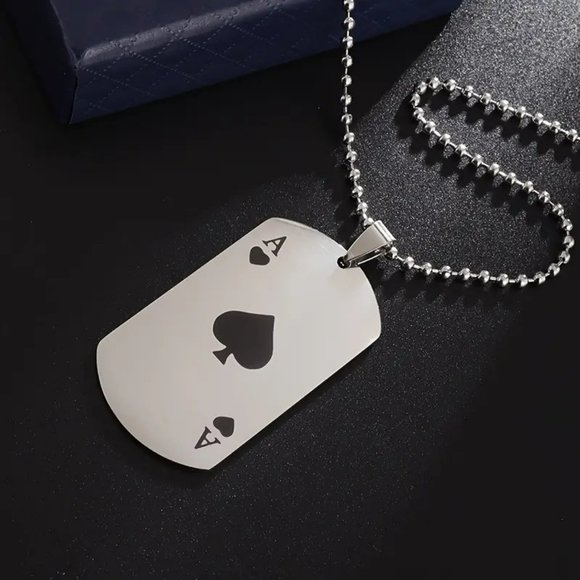 NEW 22" Stainless Steel Ace of Spades Necklace Playing Card Dog Tag - Picture 2 of 10